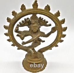 Vintage Indian Brass Shiva Nataraja Statue & Nandi Bull Vehicle Set Hindu 8