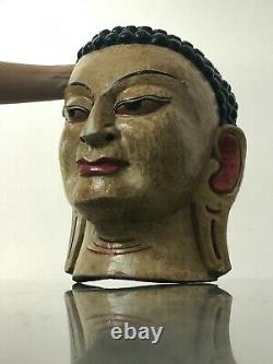 Vintage Indian Buddha Mask. Nepalese Tibet Hindu, Buddhist Deity. Hand-carved