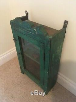 Vintage Indian Cabinet Cupboard Furniture Green Glass Distressed Antique