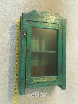Vintage Indian Cabinet Cupboard Furniture Green Glass Distressed Antique