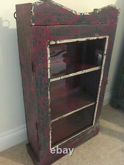 Vintage Indian Cabinet Cupboard Furniture Red Green Glass Distressed Antique