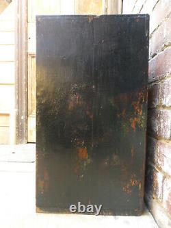 Vintage Indian Cabinet layered paint on dark wood with embossed metal panels