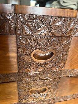 Vintage Indian Carved Pillar Chest of Drawers