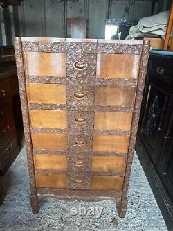 Vintage Indian Carved Pillar Chest of Drawers