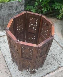 Vintage Indian Carved Wooden Inlaid Folding Side Table