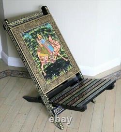 Vintage Indian Decorative Low Chair Hand Painted Rajasthani Art Late 20th C