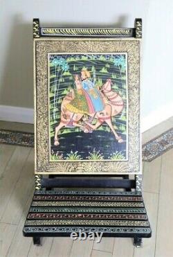 Vintage Indian Decorative Low Chair Hand Painted Rajasthani Art Late 20th C