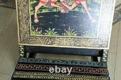 Vintage Indian Decorative Low Chair Hand Painted Rajasthani Art Late 20th C