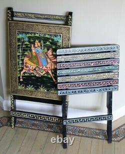 Vintage Indian Decorative Low Chair Hand Painted Rajasthani Art Late 20th C