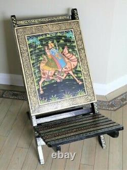 Vintage Indian Decorative Low Chair Hand Painted Rajasthani Art Late 20th C