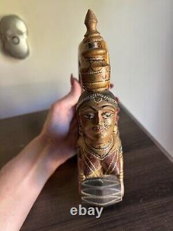 Vintage Indian Figural Painted Wood Powder Flask