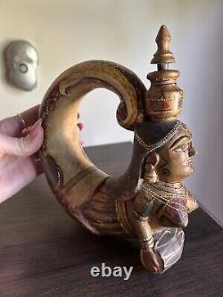 Vintage Indian Figural Painted Wood Powder Flask