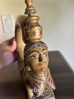 Vintage Indian Figural Painted Wood Powder Flask