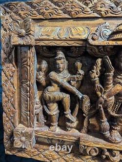 Vintage Indian Hand Carved Decorative Wooden Panel Wall Hand Made