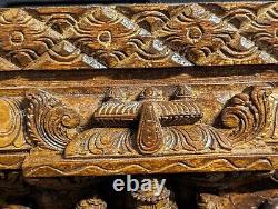 Vintage Indian Hand Carved Decorative Wooden Panel Wall Hand Made