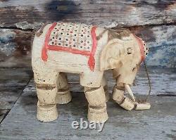 Vintage Indian Hand Carved Wood Elephant Puppet On Strings