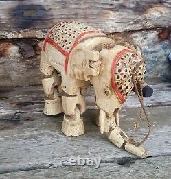 Vintage Indian Hand Carved Wood Elephant Puppet On Strings