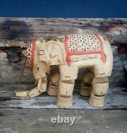 Vintage Indian Hand Carved Wood Elephant Puppet On Strings