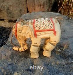 Vintage Indian Hand Carved Wood Elephant Puppet On Strings