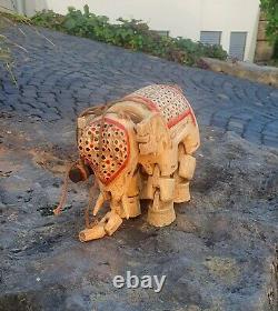 Vintage Indian Hand Carved Wood Elephant Puppet On Strings