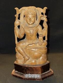 Vintage Indian Hand Carved Wooden Statue Figure God Shiva Shankar Collectible