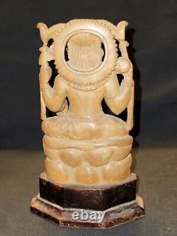 Vintage Indian Hand Carved Wooden Statue Figure God Shiva Shankar Collectible