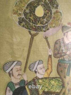 Vintage Indian Hand Painted Mughal King Riding Horse Painting Framed Antique Art