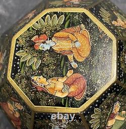 Vintage Indian Hand Painted Wood Marriage Box Octagonal Hand Painted 8.5