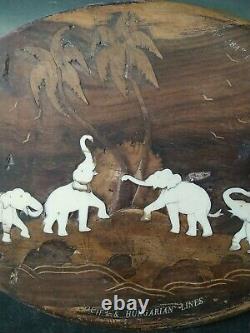 Vintage Indian Handmade Wooden Ingraved Elephant Forest Design Plate Home Decor