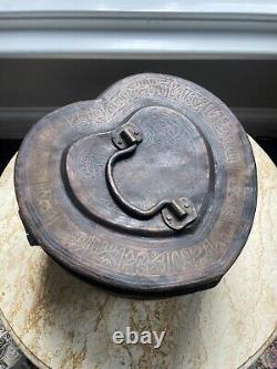 Vintage Indian Heart Shaped Decorated Copper & Brass Paan Daan Box