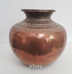 Vintage Indian Holy Water Bowl- Heavy Copper- Hand Crated