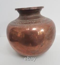 Vintage Indian Holy Water Bowl- Heavy Copper- Hand Crated