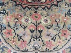 Vintage Indian Kashmir Velvet Pile Wool & Silk Rug. Smooth Silky Merino Wool Rug
