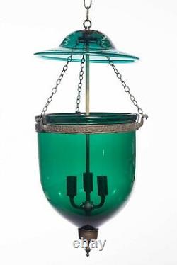Vintage Indian Large Green Glass Bell Jar Pendant Light