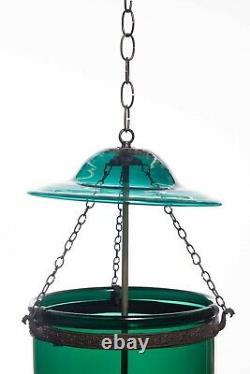 Vintage Indian Large Green Glass Bell Jar Pendant Light