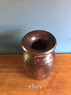 Vintage Indian Large Wooden Oil Pot Vase Vessel Rustic Artisan Handcarved