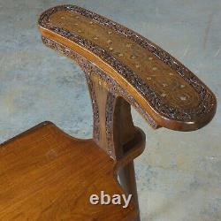 Vintage Indian Mahogany With Brass Inlay Smokers Chair