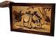 Vintage Indian Marquetry Panel Baby Elephant Spraying Mother In Waterhole