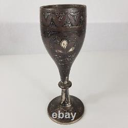 Vintage Indian / Middle Eastern Niello Enamel Goblet / Chalice Chased Decoration