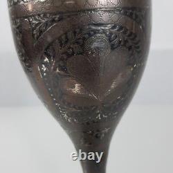 Vintage Indian / Middle Eastern Niello Enamel Goblet / Chalice Chased Decoration