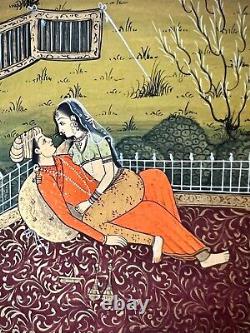 Vintage Indian Miniature Painting. Lovers By Moonlight. Rajasthan School