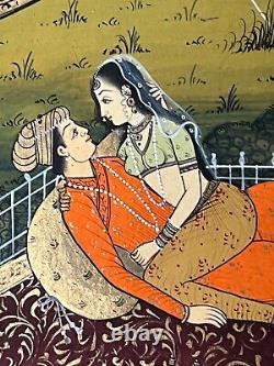 Vintage Indian Miniature Painting. Lovers By Moonlight. Rajasthan School