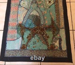 Vintage Indian Mirror & Sequins Hand Embroidery Emroidered Wall Hanging Panel