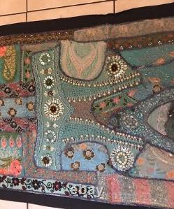 Vintage Indian Mirror & Sequins Hand Embroidery Emroidered Wall Hanging Panel