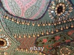 Vintage Indian Mirror & Sequins Hand Embroidery Emroidered Wall Hanging Panel