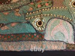 Vintage Indian Mirror & Sequins Hand Embroidery Emroidered Wall Hanging Panel