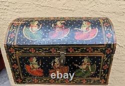 Vintage Indian Mughai Wedding Dowry Wooden Dome Shaped Box Hand Painted