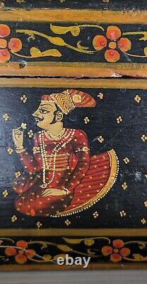 Vintage Indian Mughai Wedding Dowry Wooden Dome Shaped Box Hand Painted