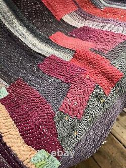 Vintage Indian PATCHED KANTHA quilt MENDED c1950