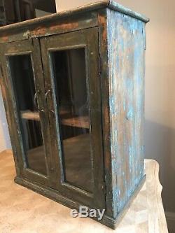 Vintage Indian Painted Glazed Wooden Cabinet/ Cupboard
